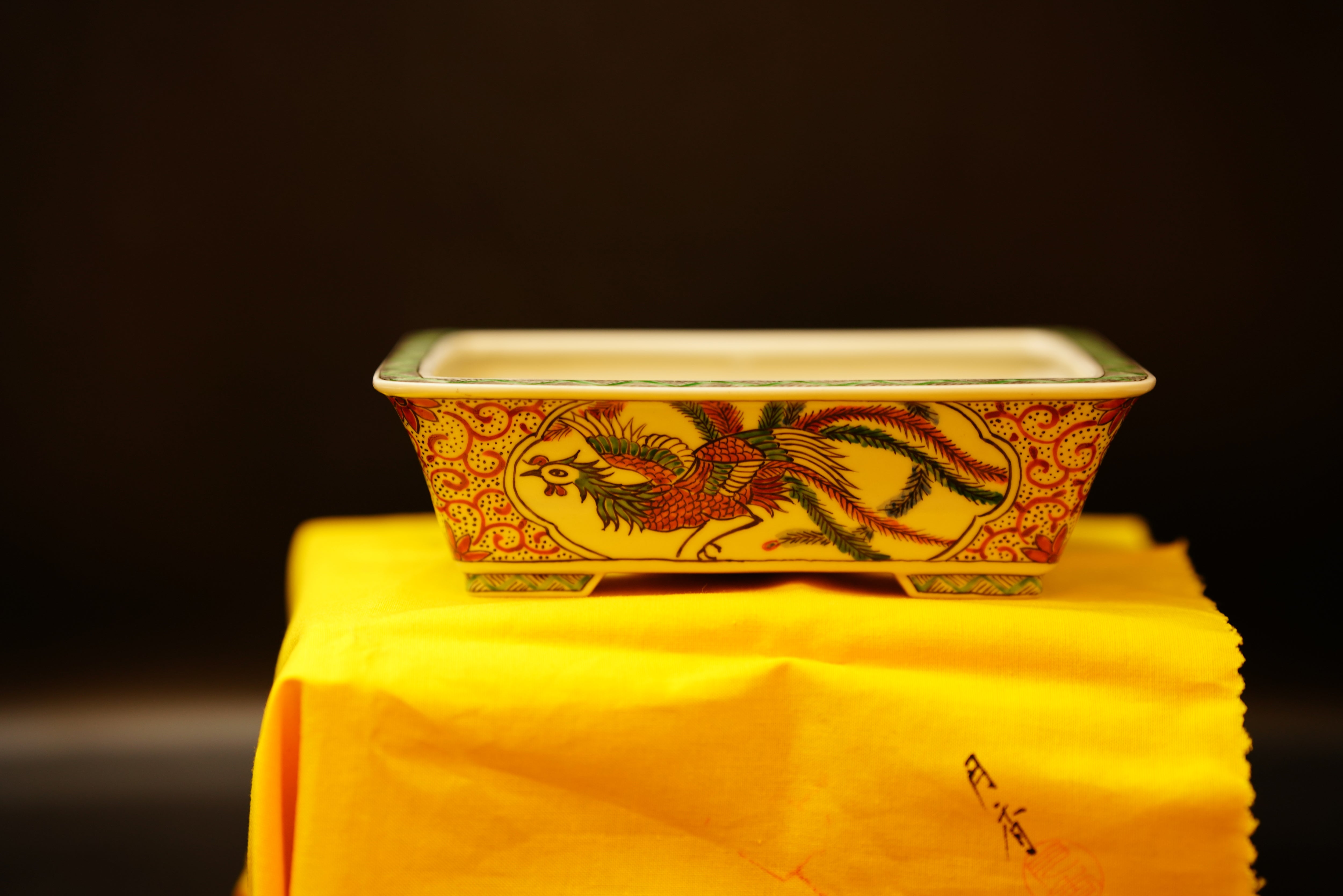 【已售供欣賞 – 日本盆缽(附上影片) 】 伊藤月香盆 - 色繪鳳凰長方缽