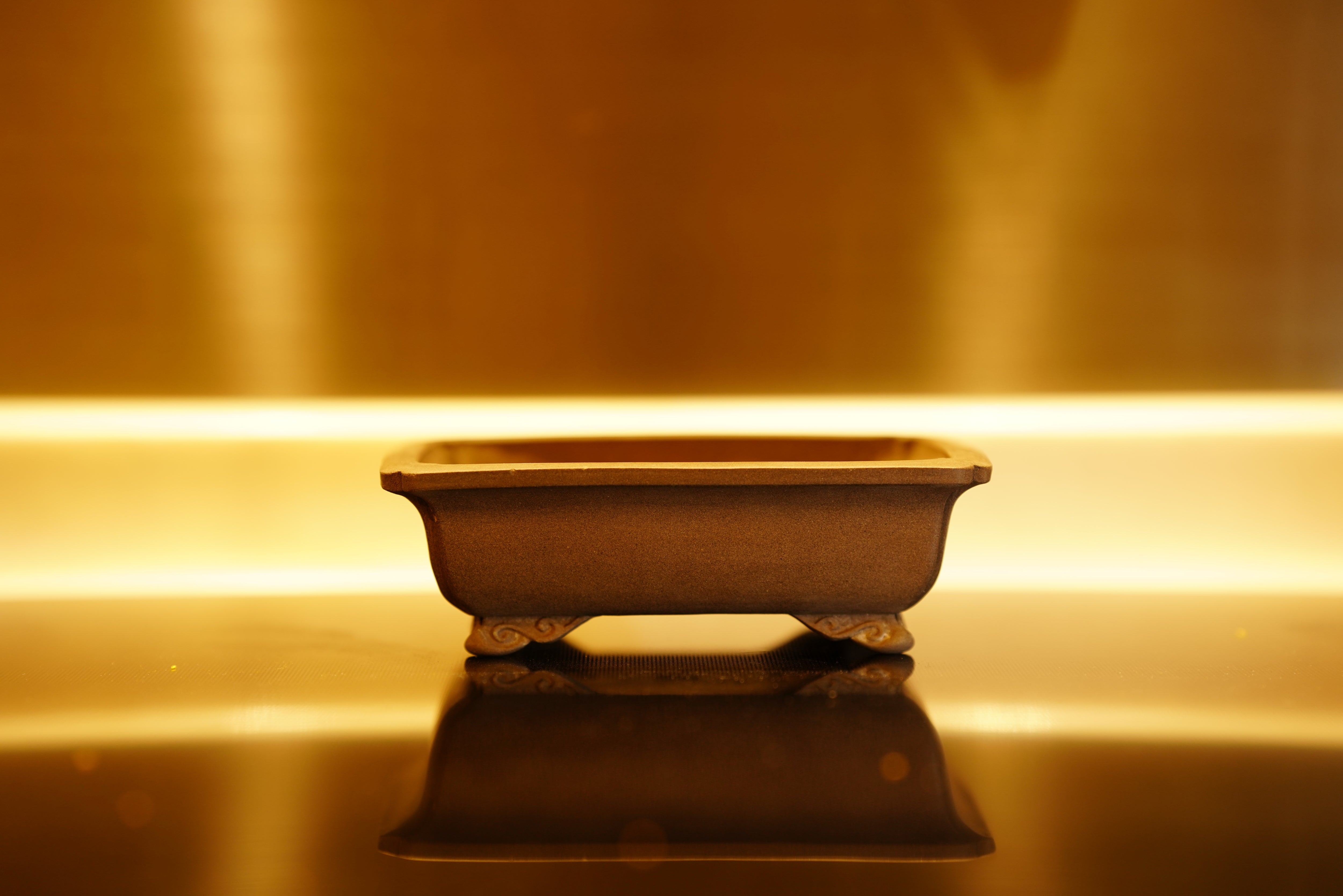 【香港現貨 – 日本盆缽】神谷流苑 - 紫泥外緣隅入雲足長方缽 (16*12.7*4.8)